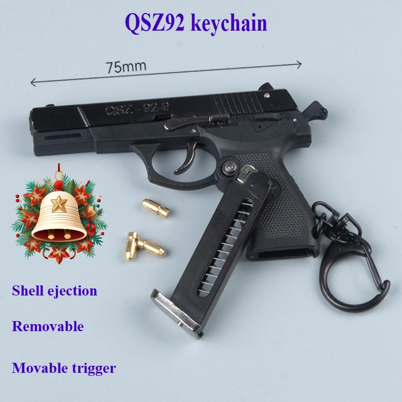 Hot 1:3 Mini QSZ92 Alloy Model Gun Detachable Metal Ornaments Keychain Shell Pop-up Decompression Small Toy Men's Gift