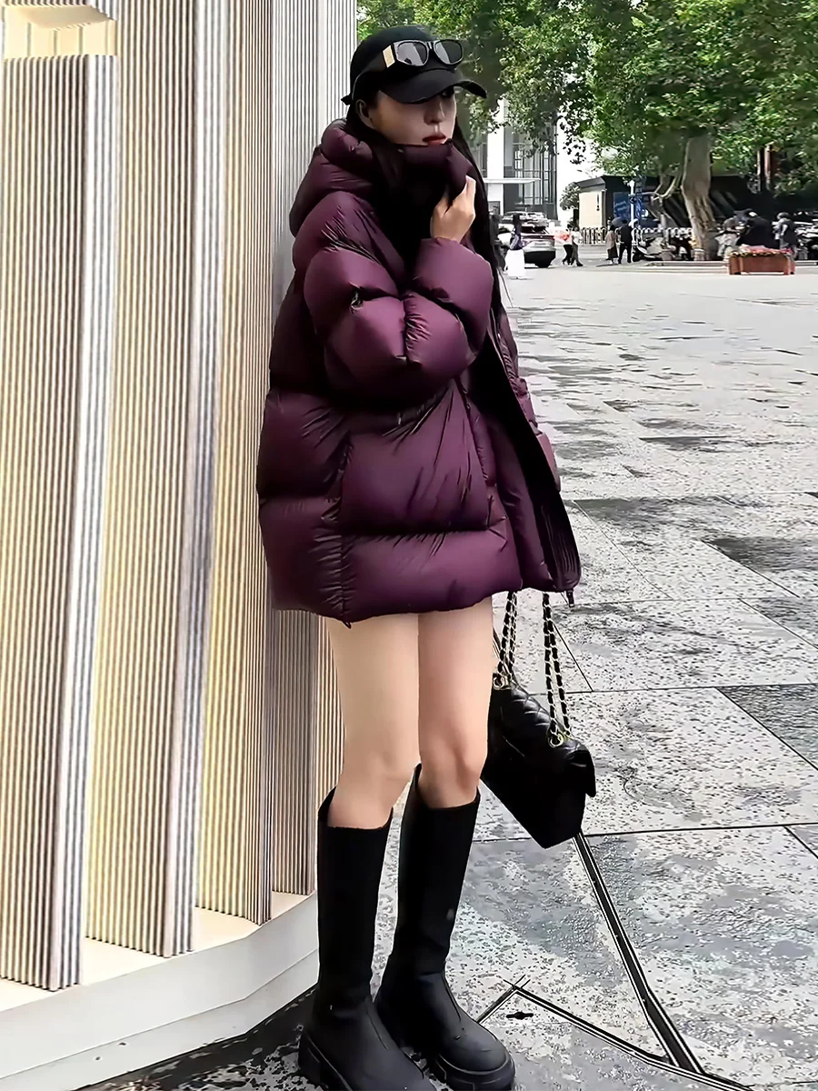 Feminino Thiened com capuz Du down Jaet quente aconchegante inverno Outerwear Cloudlike Puffin Sli Trendy White Du Feather