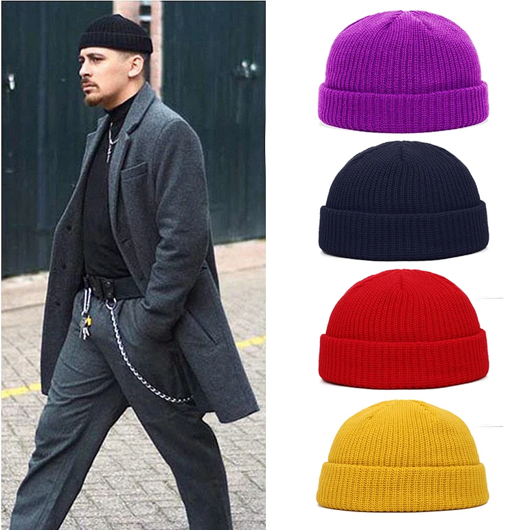 Adult Cap Men Hat Unisex Hip Hop Autumn Knitted Casual Fashion Women Ski Winter Docker Retro Ribbed Skull Solid