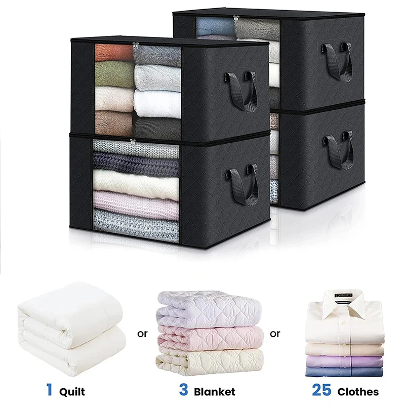 Visible Large Capacity Storage Box Portable Household Clothes Organizer With Handles Foldable Dustproof Quilt Zipper Container