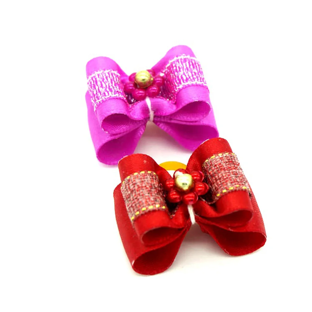 

5pcs Double Layer Dog Rope Bowknot Cute Hair Tie For Dog Cat Christmas Party Accessory Random Pet Hair Tie Color