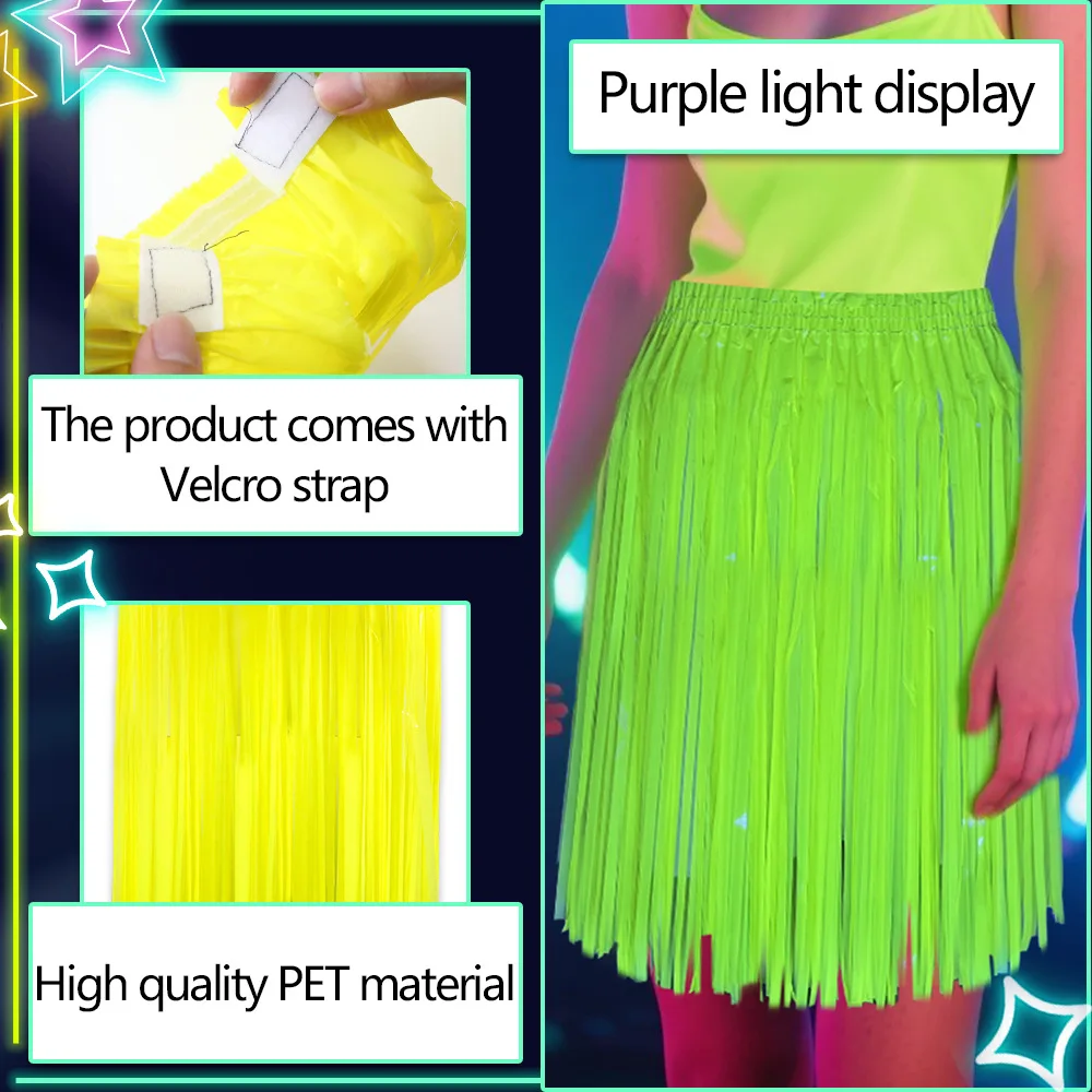 Neon Fluorescent Tinsel Skirt, 50cm Fringe Half Skirt, Adult Kids Dance Wear, Halloween Glow Party Performance Decor
