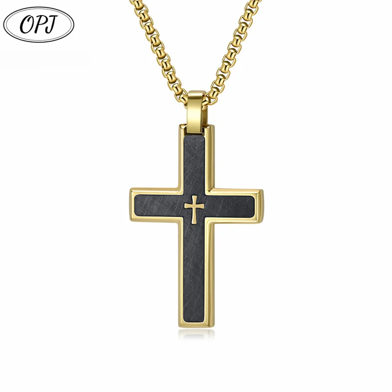 Men's Stainless Steel Simple Cross Diagonal Pendant Luxury Gold Plated Necklace for Punk Style or Gift