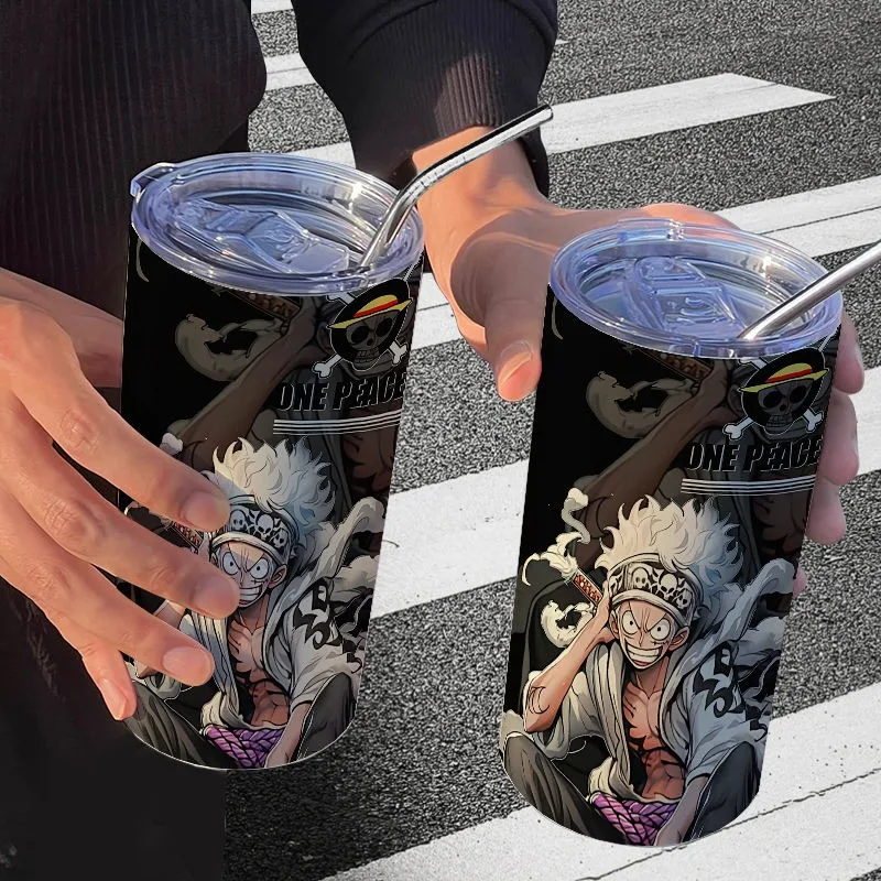 New Anime One Piece Nika Luffy Cartoon Creative Stainless Steel Thermos Cup Fashion Personalized Stainless Steel Straw Cup