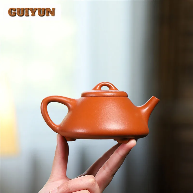 240ml Boutique Yixing Purple Clay Teapots Handmade Stone Scoop Pot Raw Ore Zhu Mud Kettle Chinese Zisha Teaset Teaware Ornaments