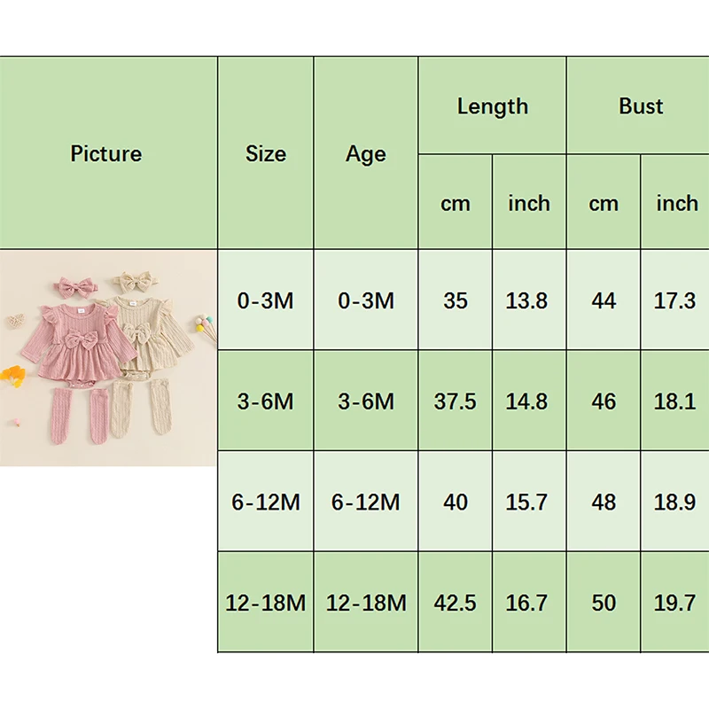 Newborn Items Clothes Baby Girls Ribbed Set Ruffled Trim Long Sleeve Romper with Bow and Headband Stockings Adorable Outfits