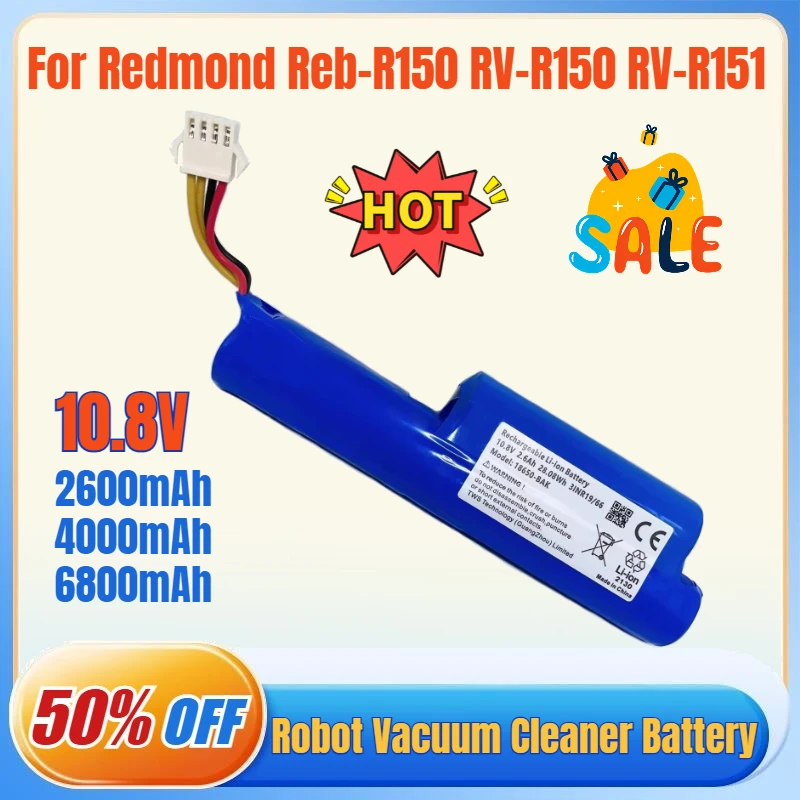 

10.8V 2600mAh-6800mAh Rechargeable Li-ion Battery for Redmond Reb-R150 RV-R150 RV-R151 Vileda VR201 Petpro Robot Vacuum Cleaner