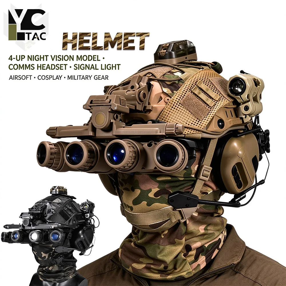 YCTAC FAST Tactical Airsoft Helmet Set with Balaclava Headset Goggles NVG Mount Cover for CS Paintball CQB Cosplay Hunting