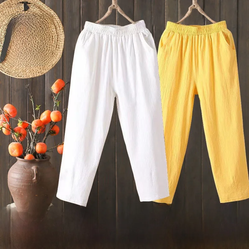 High Waist Cotton Harajuku Pants Women's Summer Slimming Casual Loose Large Size Carrot Pants Single Two-Piece Set