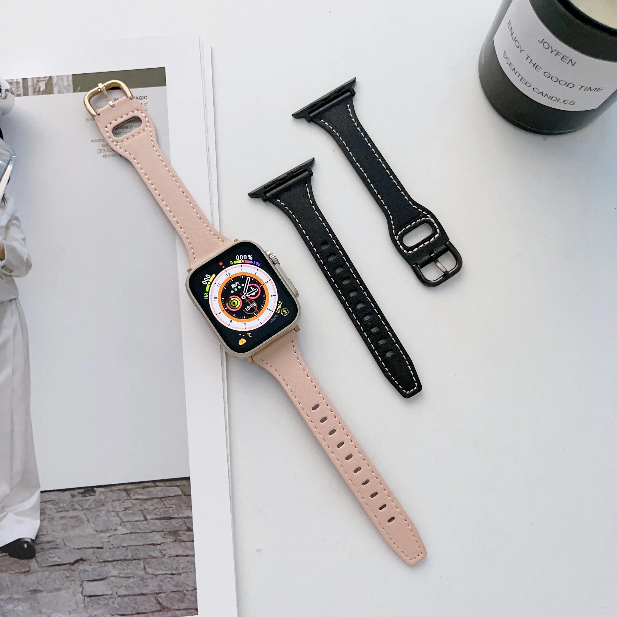 

Маленький ремешок для Apple watch, ультратонкий кожаный ремешок 49 мм для iwatch8 7 5 6 4 3 se