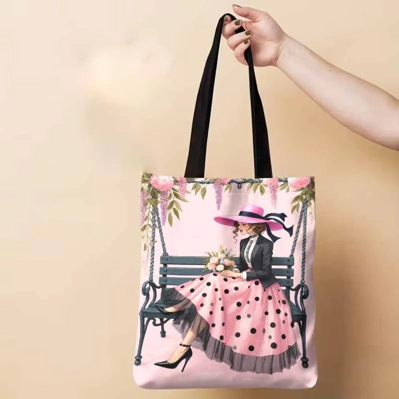 1pc, Pink Polka Dot Tote Bag Blend of Elegance Shoulder Bags for Everyday Use School Library Holiday Gifts Shopping Ladies Bag