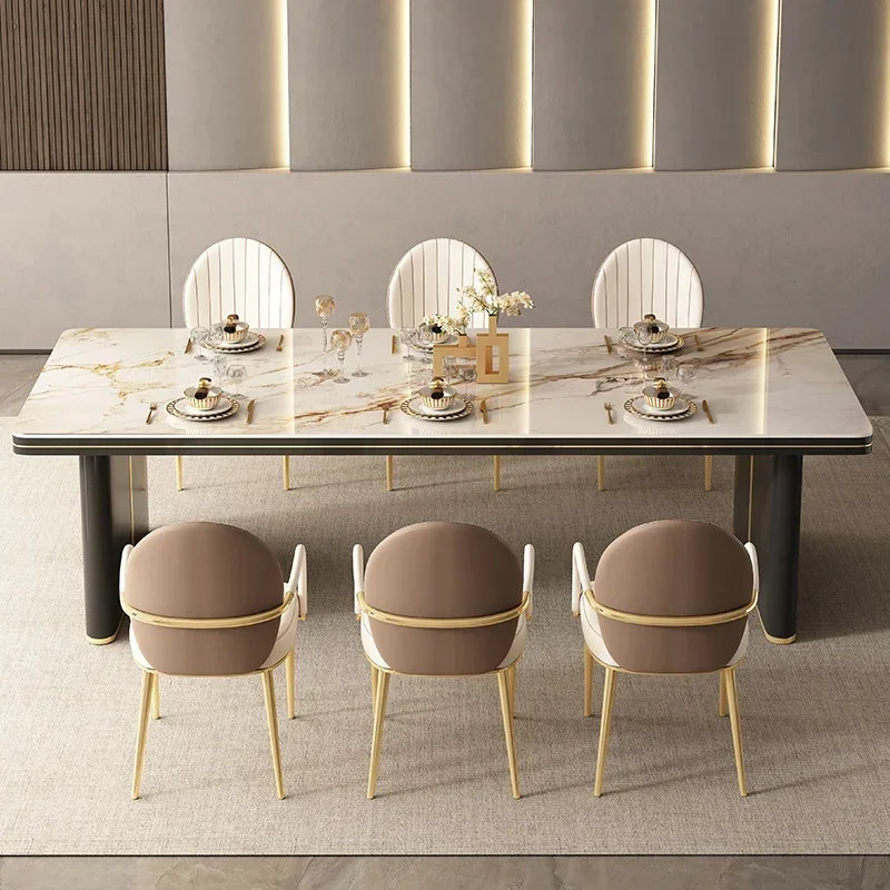 

Italian light luxury dining table and chair combination villa high-end club western restaurant rock board dining table