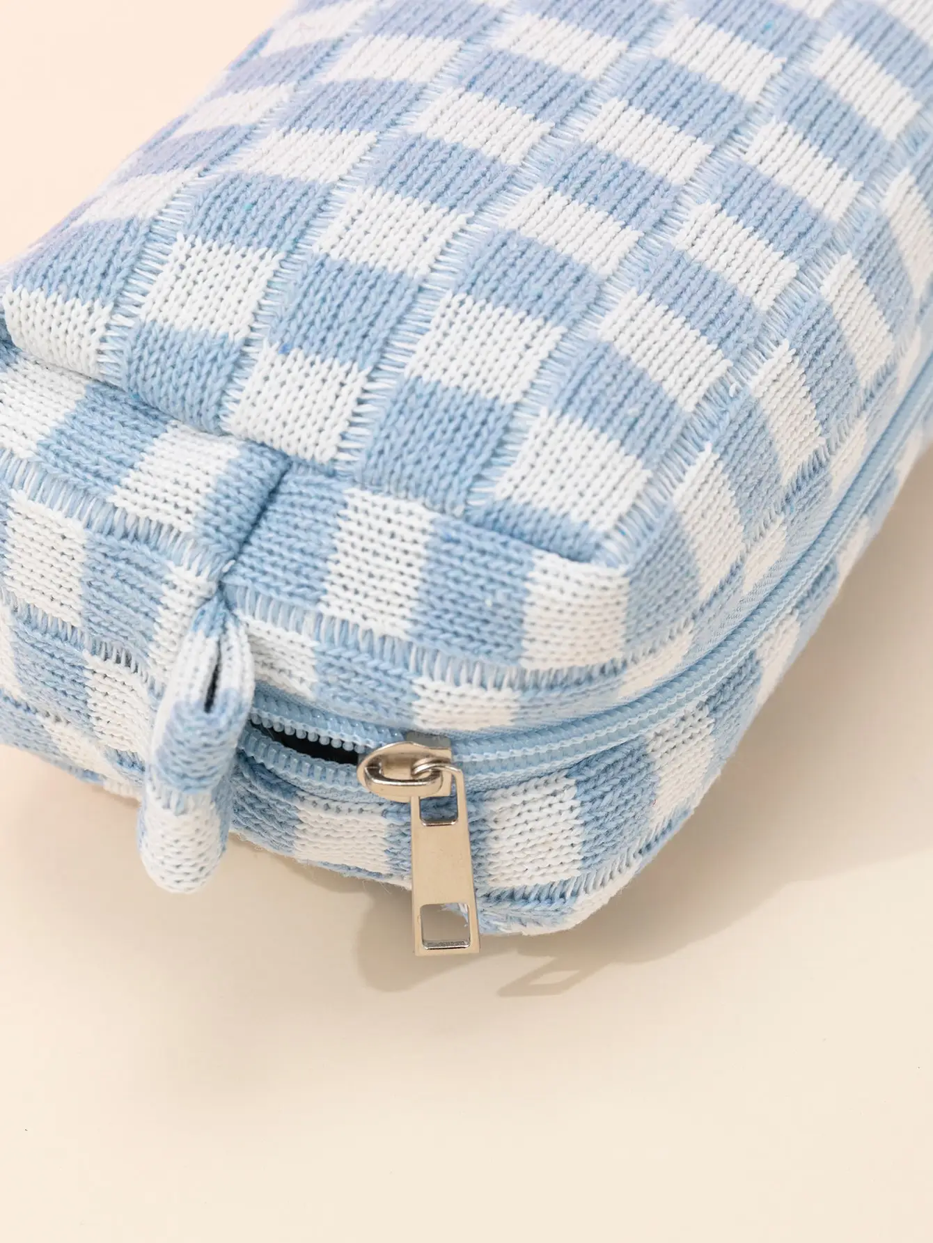 Blue And White Knitted Checkerboard Makeup Bag, Multifunctional Toiletry Bag, Lipstick Makeup Brush, Cosmetics Storage Bag