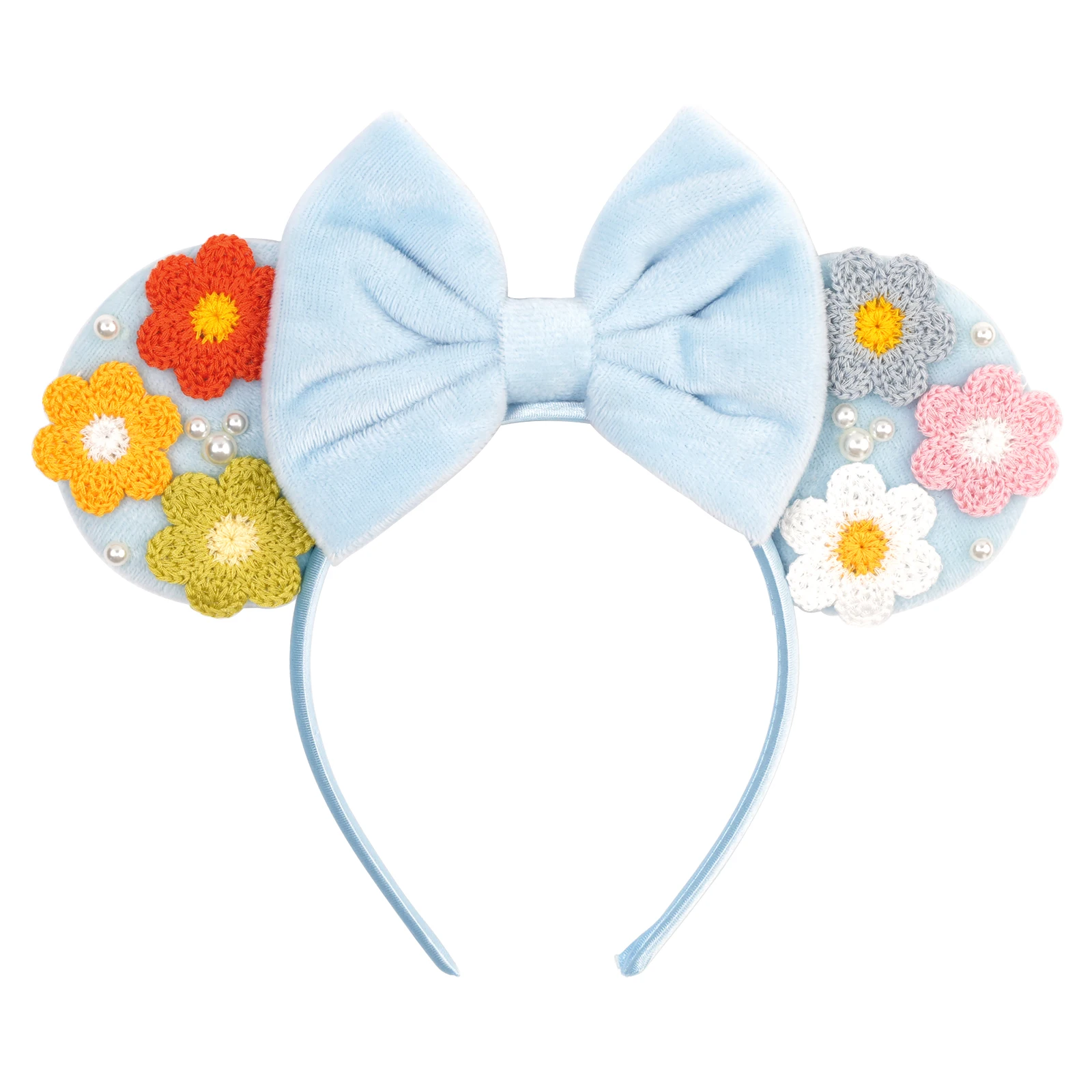 Niedliches 3,3-Zoll-Geburtstagsmädchen-Ohren-Haarband mit bunten Perlenblumen und Schleife für Mädchen, Festival, Party, Cosplay, DIY-Haaraccessoires