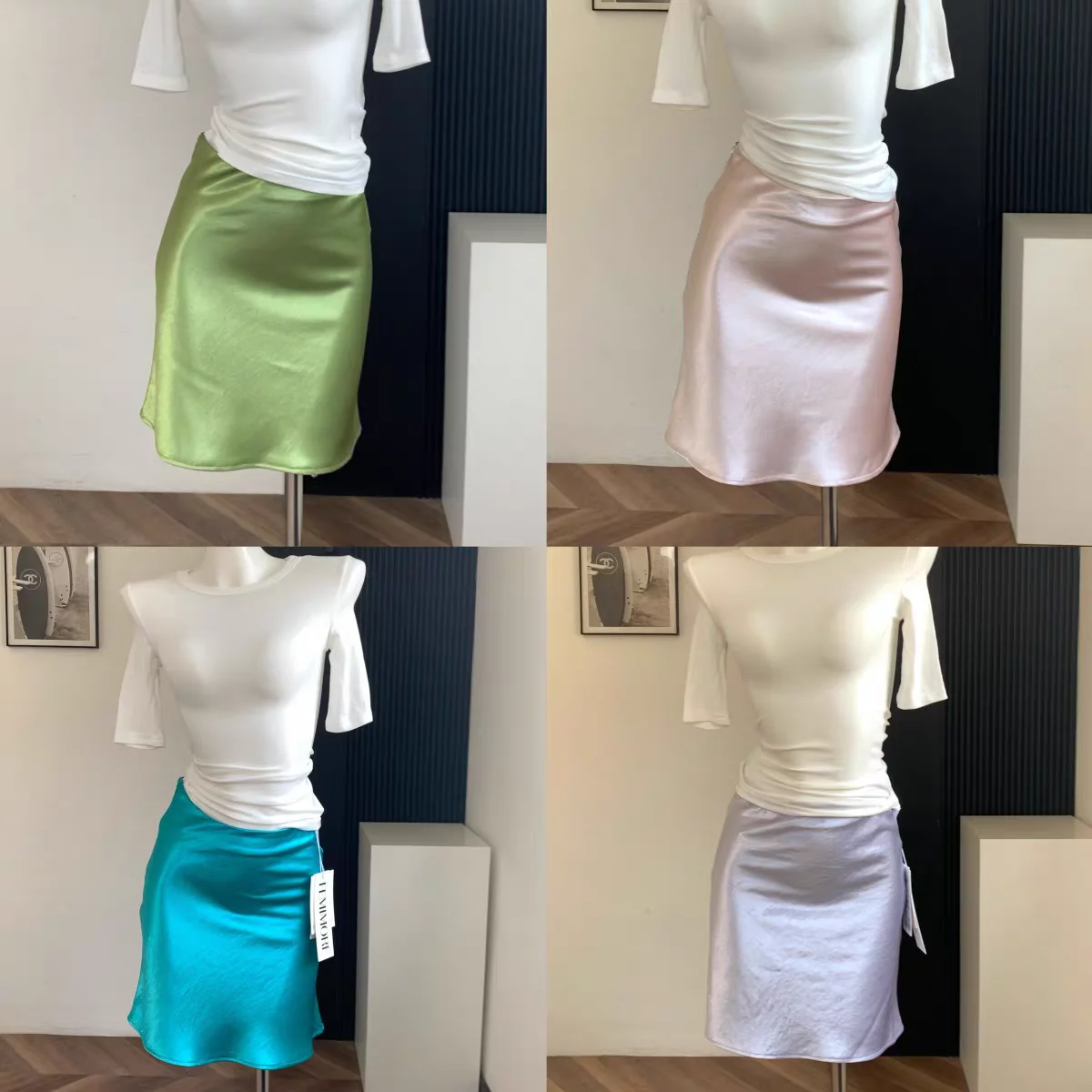 Modern Satin Feel Acetate f Skirt Women's Summer New Side Hidden Zipper Asymmetrical ort Skirt Commute Sle Pure Color
