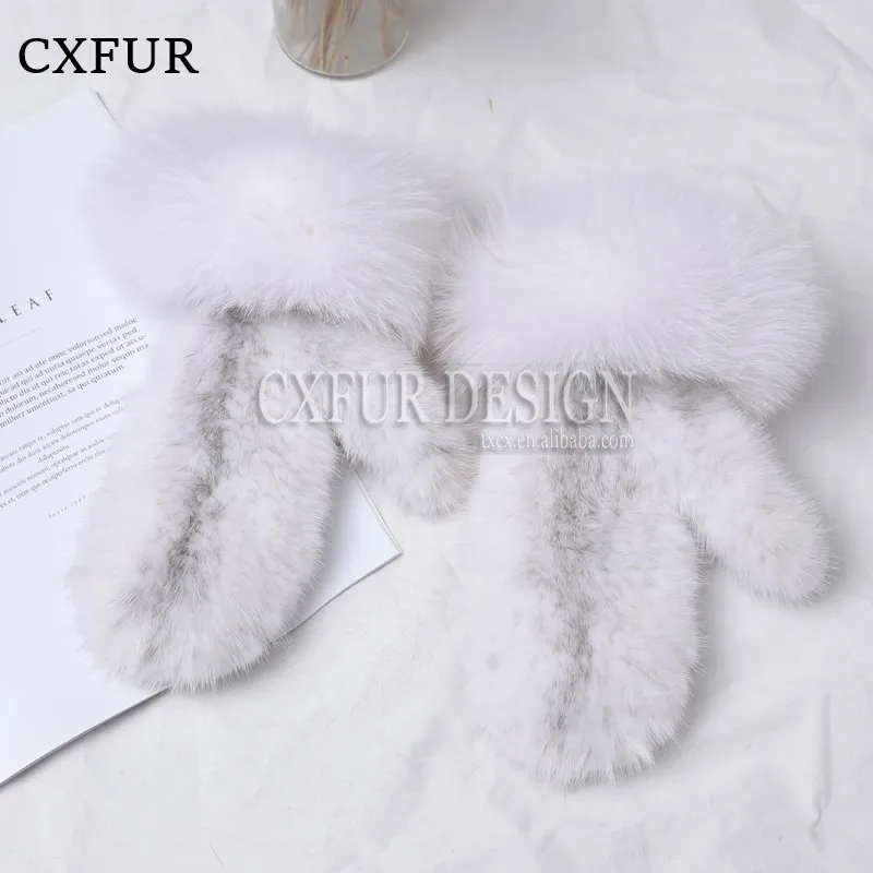 

New Warm and Soft Glove Genuine Fox Fur Trim Mink Fur Gloves for Girls CX-A-74E