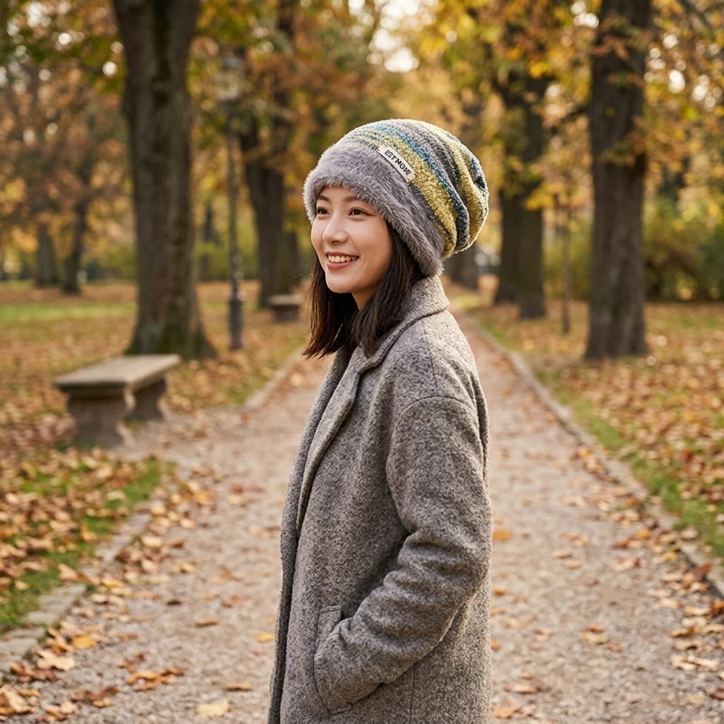 Slouchy Beanie Vintage Retro Warm Knit Hat for Women Winter Outdoor Casual Wear Fleece Lined Large Head Circumference Cap
