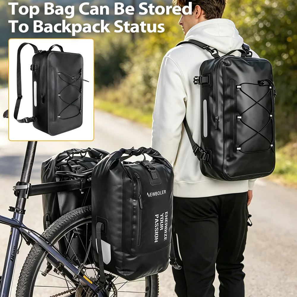 NEWBOLER 74L Capacity Bicycle Bag 3 In 1 Bike Bag Waterproof Cycling Bag Bike Rear Seat Rack Bag Bike Motorcycle Luggage Bag