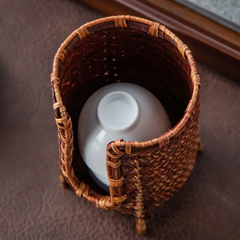 

Vintage Bamboo Cup Storage Container Handmade Teacup Cage Multi Functional Cups Organizer for Home Tea Set Accessories Display