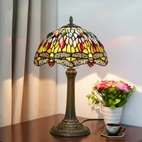 12inch 30cm Tiffany Stained Glass Dragonfly Lampshade Dining Room Decoration Table Lamp for Bedroom Bedside Night Light
