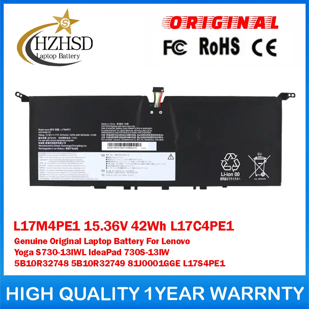 

L17M4PE1 15.36V 42Wh L17C4PE1 L17S4PE1 Genuine Original Laptop Battery For Lenovo Yoga S730-13IWL IdeaPad 730S-13IW 5B10R32748/9