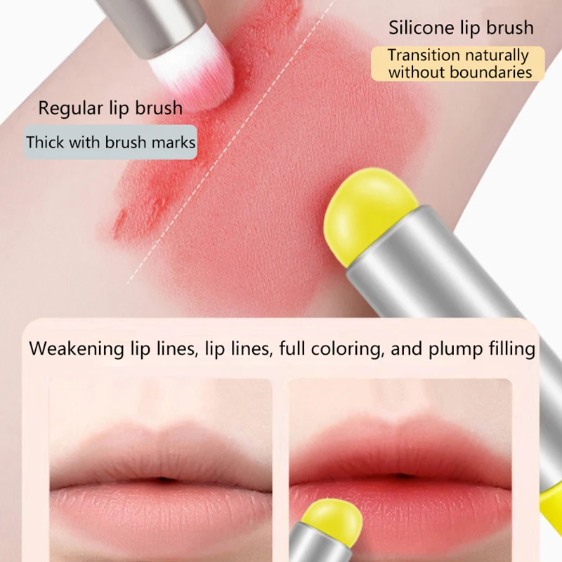 Citroengeel siliconen lip- en concealer make-upborstel met deksel Q Zachte ronde kop Lipstick Applicator Lip Cosmetisch Multifunctioneel