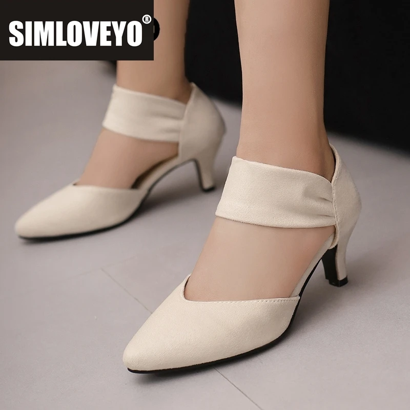 

SIMLOVEYO 2024, летние новые дизайнерские женские туфли-лодочки из флока с острым носком, маленькие каблуки 6 см, большой размер 47 48, классические повседневные женские туфли