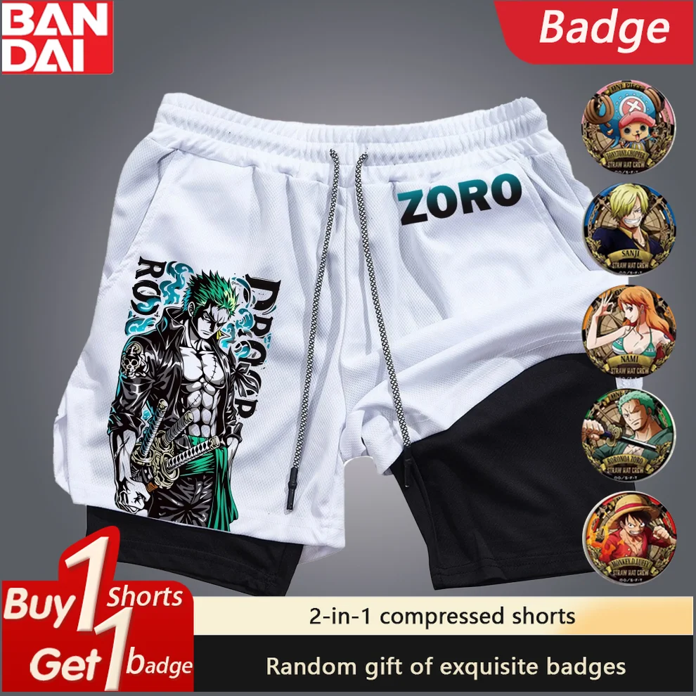 

Men's Shorts Anime One Piece Zero Print Double-layer 2-1 Compression Basketball Shorts Quick-drying Pants Sweatpants Summer Y2k