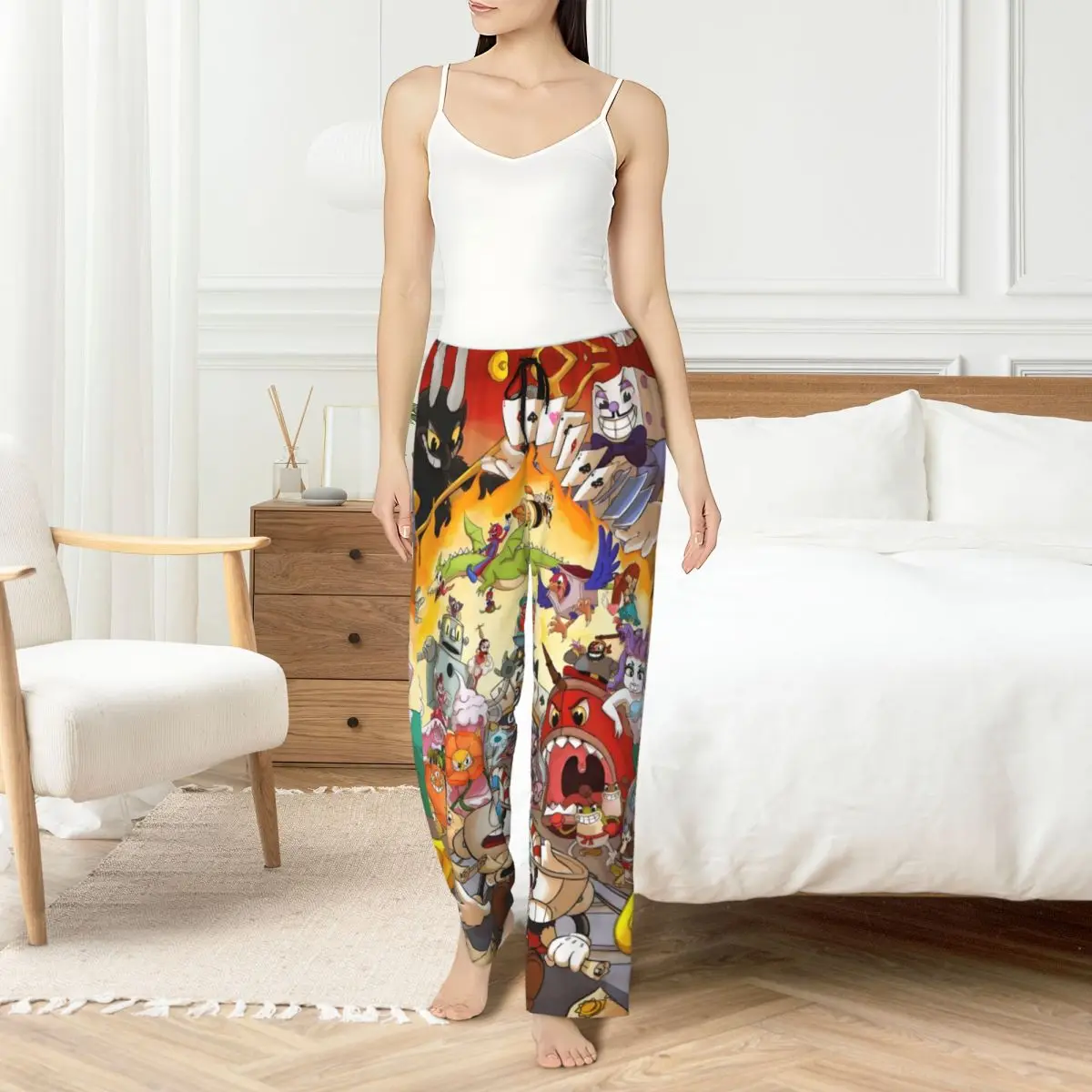 

Женские пижамные штаны с чашками и принтом на заказ, одежда для сна для игры в стрельбе, штаны для сна с карманами