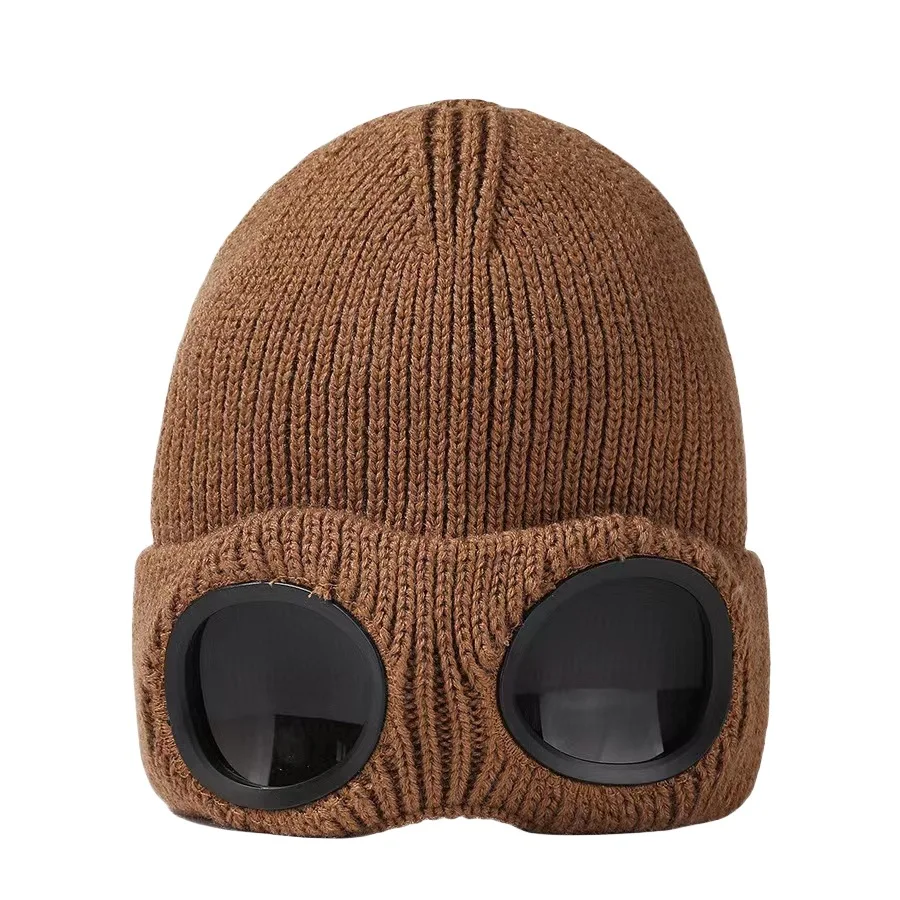 Gestrickte Mütze für Herren und Damen mit Schutzbrille, winddicht, Winterwärmer, Skimützen, Unisex, weich, warm, rutschfest, Gehörschutz, Garros