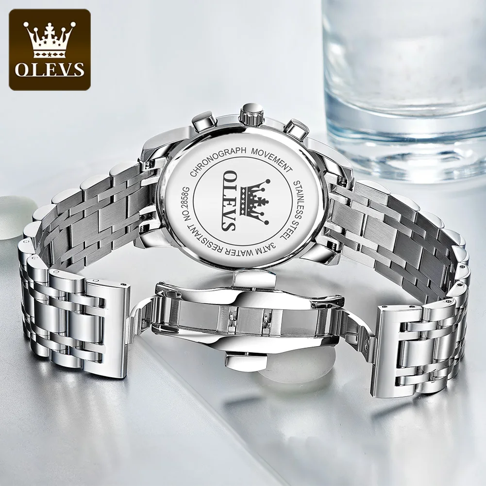 OLEVS 2858 Men's Quartz Watch With Steel Band Timing Function