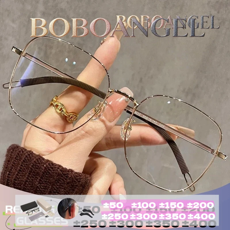 

BOBOANGEL Women Reading Glasses Trendy Geometric Brown Gold Metal High Quality Prescription Optical Glasses Customized Frame