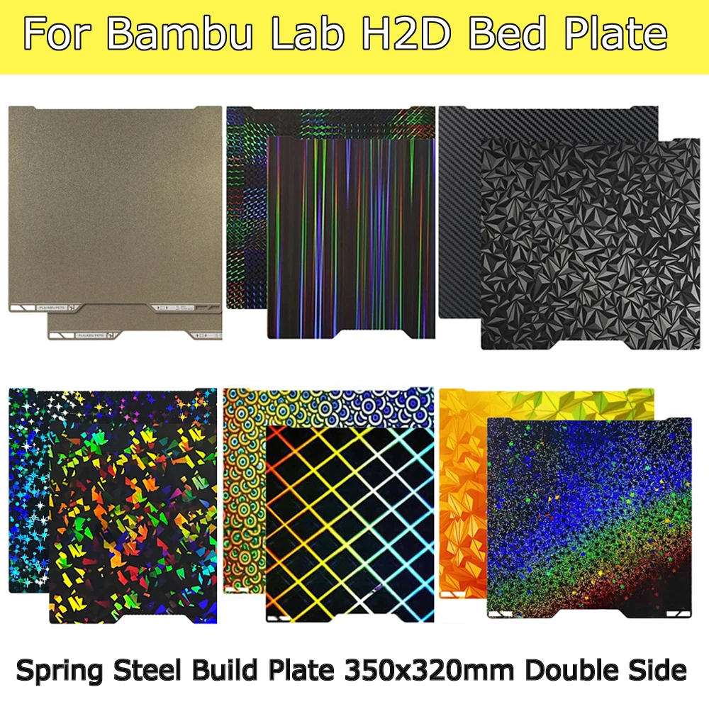 

Для Bambu Lab H2D Build Plate 350x320 мм Кровать Двусторонняя печать PEI Спрей Магнитная пружинная стальная пленка Lab H2S hotend 3D-принтер