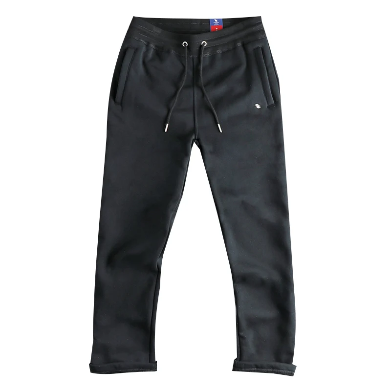 2025 Winter New American Retro Thickened Velvet Embroidery Sweatpants Men's Simple Drawstring Sports Casual Ankle-tied Pants