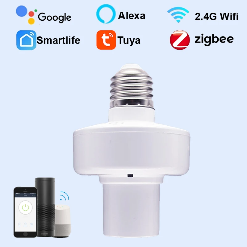 Tuya WiFi Smart Lamp Socket Zigbee Light Holder Adapter On Off Timing Countdown Via Bulb E27 E26 Alexa Google Home Smart Life