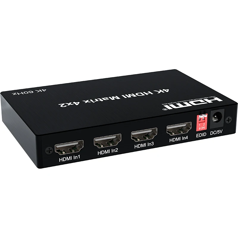 4K 60Hz HDMI Matrix Switcher 4x2 2x4 Matrix HDMI Switcher Splitter 4 in 2 out with Optical 3.5mm Audio Extractor with IR Remote