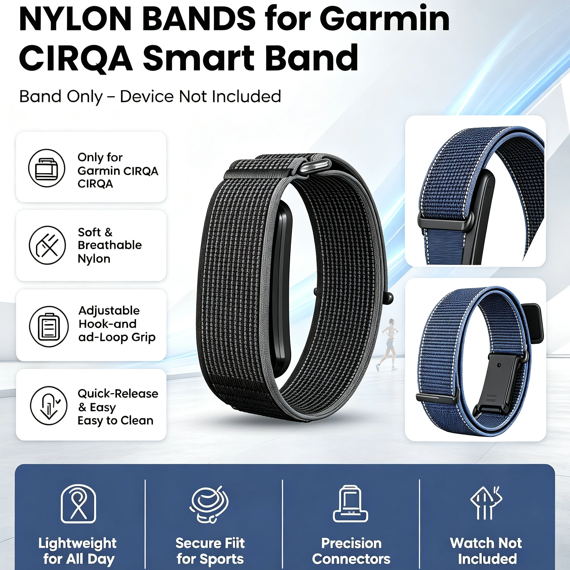 Braided Nylon Band Compatible with Garmin CIRQA Smart Band Breathable Solid Sport Replacement Watch Strap for Women and Men