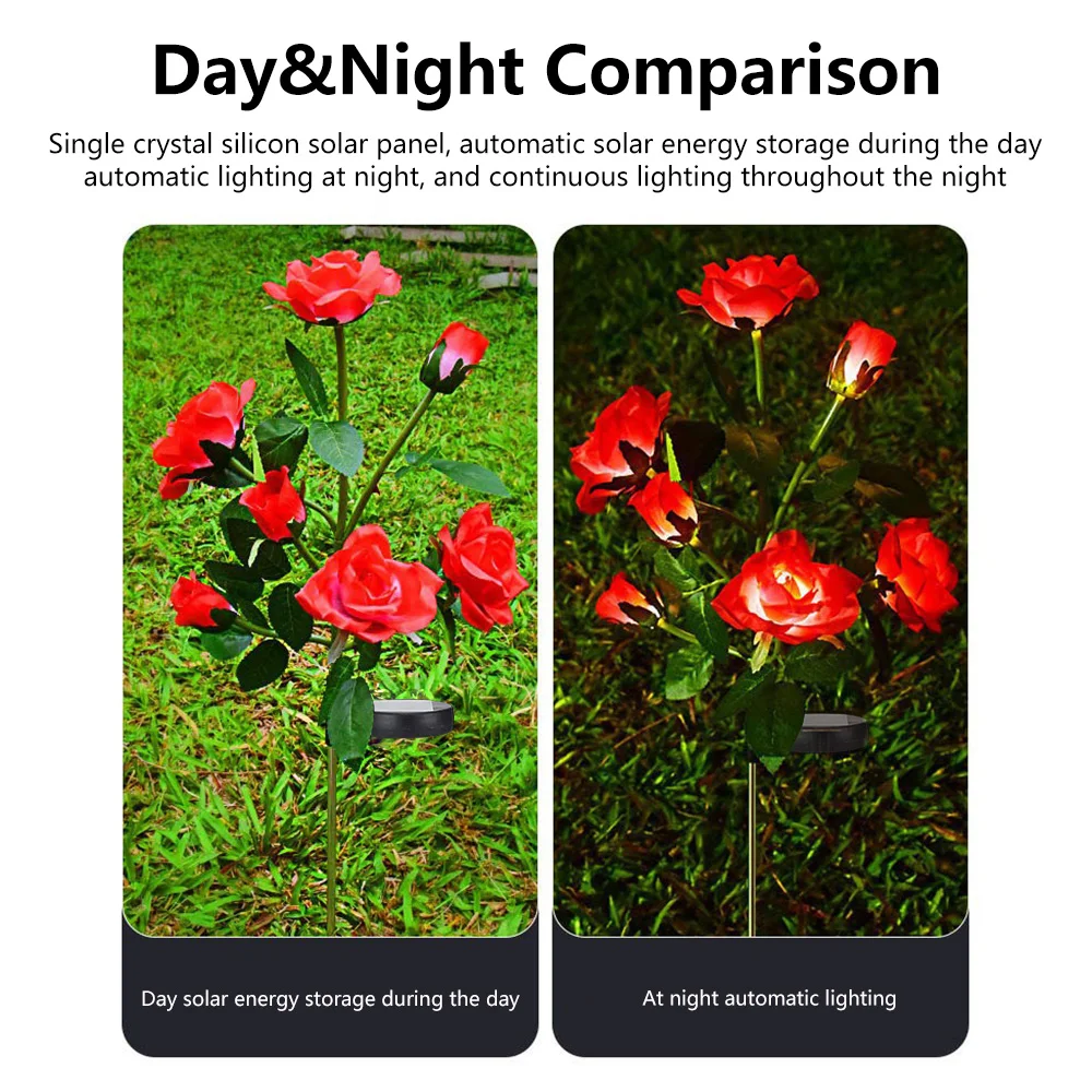 Solar Rose Flower Light Outdoor Waterproof Garden Pathway Yard Lawn Landscape Lamp LED Artificial Flower Light Home Decoration