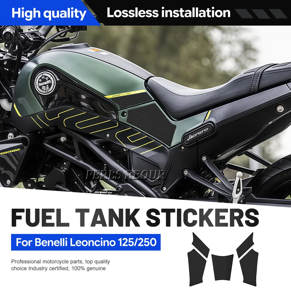 Motorcycle fuel tank stickers, rubber fuel tank mats, and anti-slip fuel tank protectors for Benelli Leoncino 125/250 2022-2026.