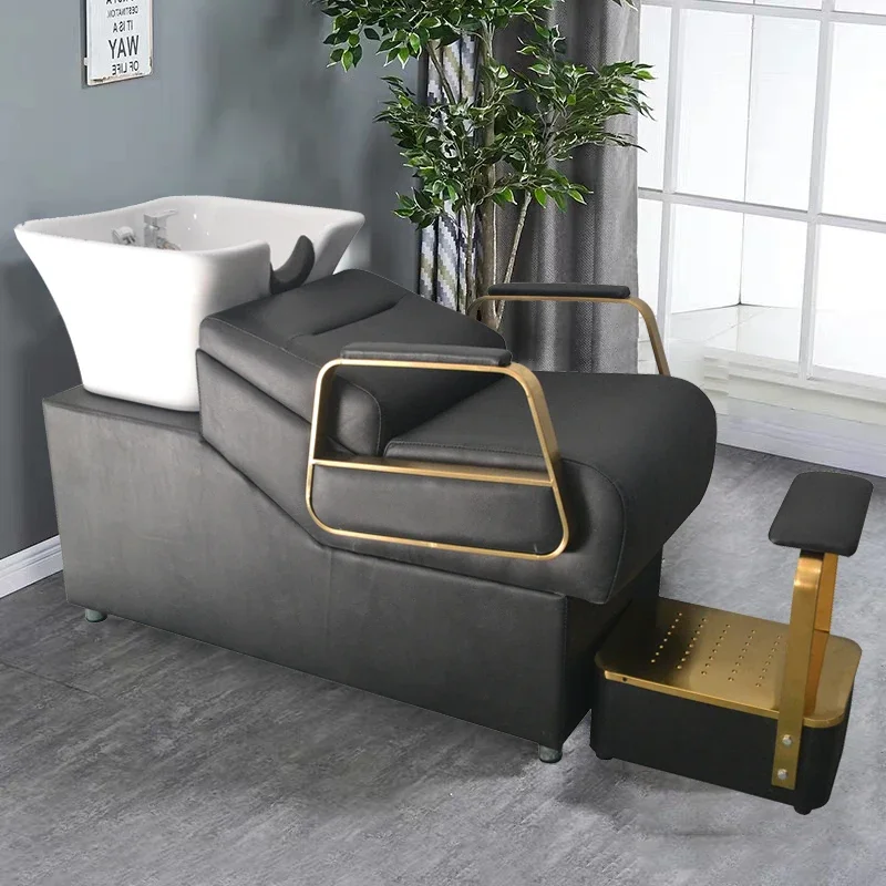 

Simples Hair Therapy Shampoo Chair Bed Gold Reclining Neck Support Shampoo Chair Stylist Spa Tocador Peluqueria Furniture