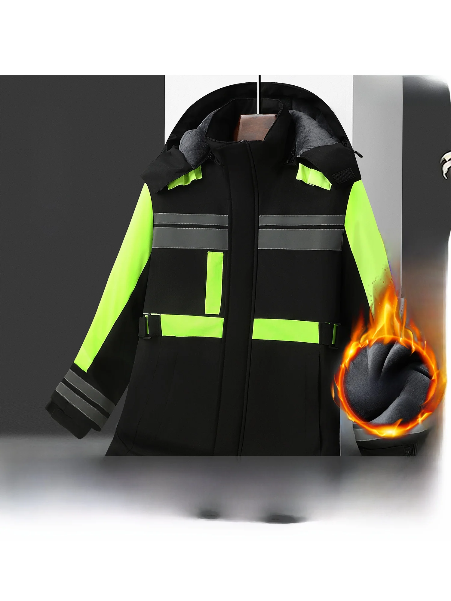 

Thiened Fce Lined Jaet Spring Autumn New Sle Reflective Oversize Cotton Workwear Coat for Men And Women Casual Sle