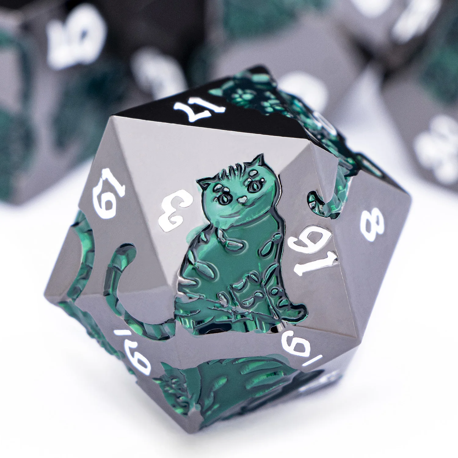 

Cat DND Metal Dungeon Dnd Dragon Rolling Dice D6 D&D Black Nickel Green RPG Polyhedral D and D Pathfinder Role Playing Game Dice