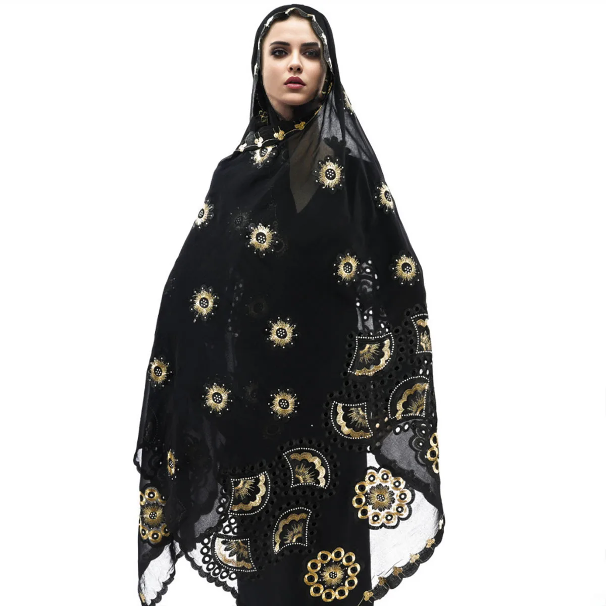 African Cotton Voile Dubai Tulle Pashmina Cord Emroider Ring Diamond Shawl Wrap Lace Stole Net Scarf Headband Muslim Women Scarf