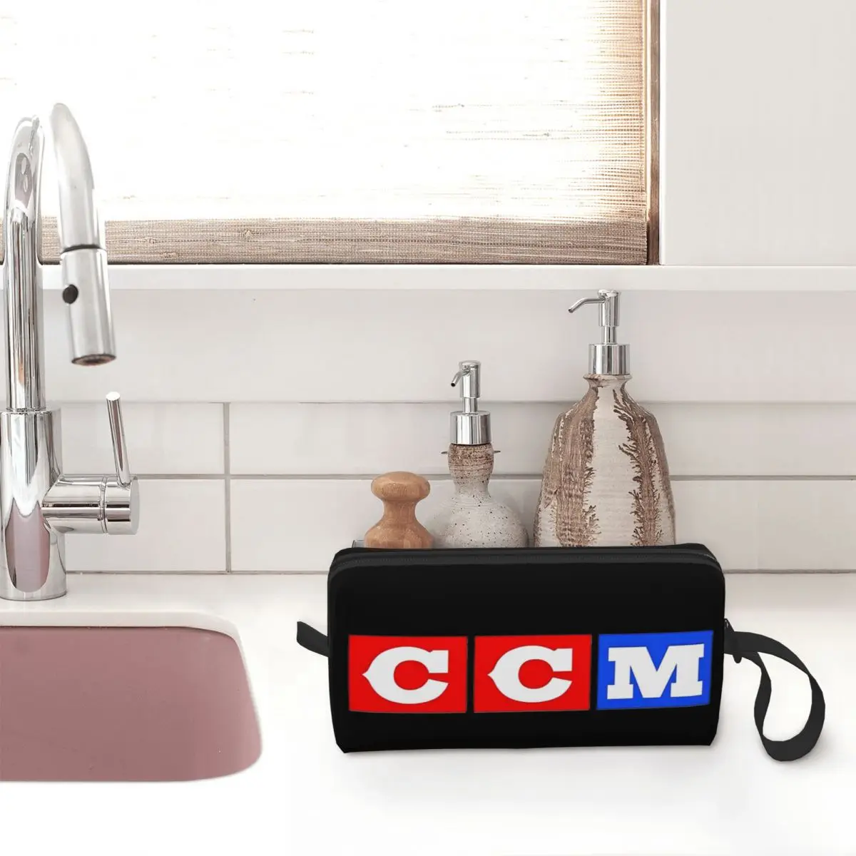 CCM Canada Logo Ice Hockey Cosmetic Bag for Women Makeup Bags Travel Zipper Toiletry Bag Organizer Pouch