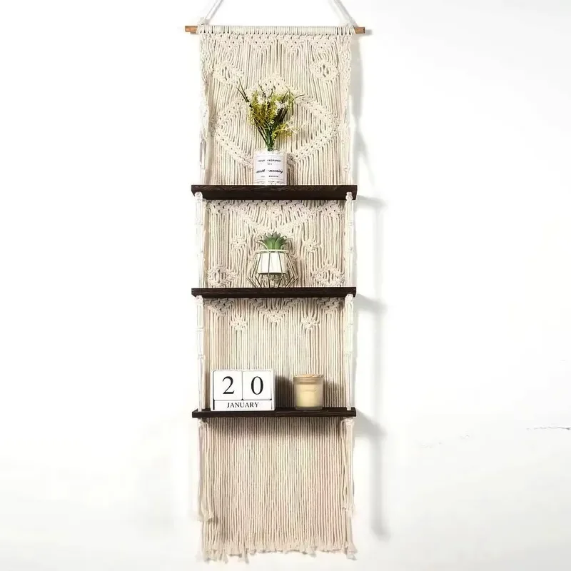 Customizable hand-woven rope wooden plant racks and hangers