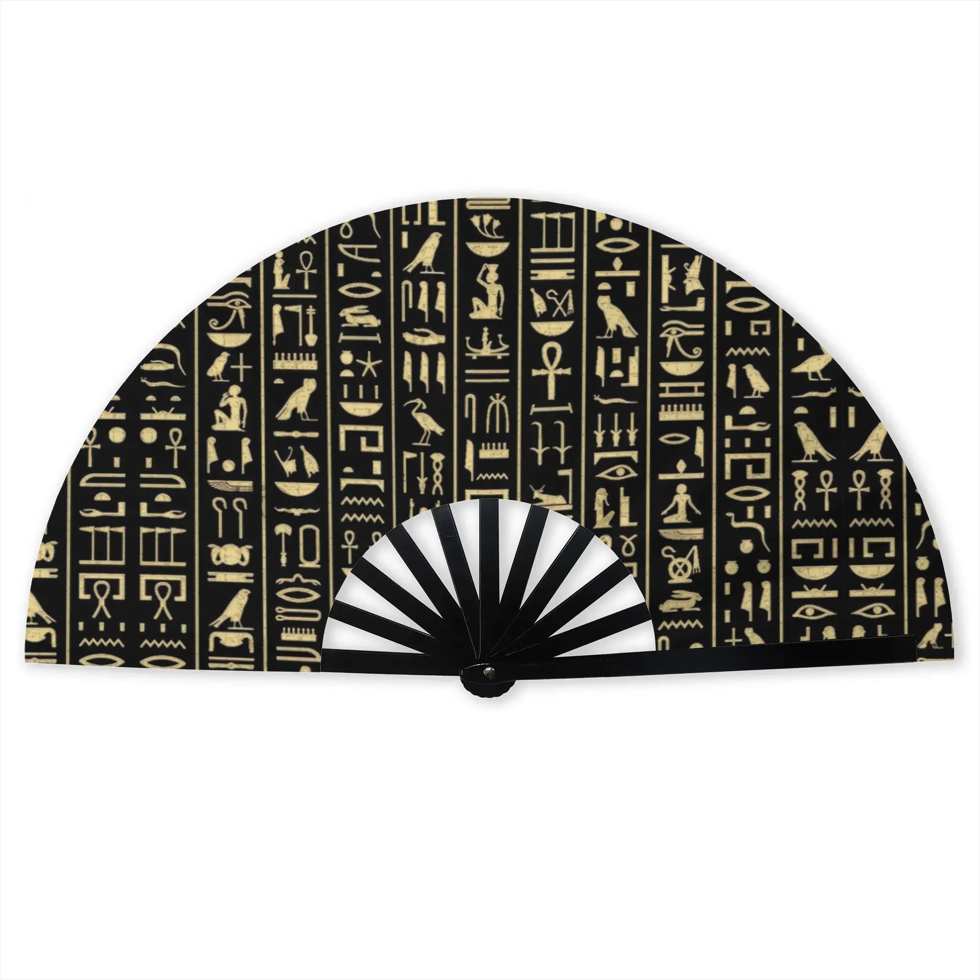 Egyptian Hieroglyphs Promotional Gift Hand Fan Event Souvenir Ancient Egypt Symbol Durable Folding Fans Novelty Bulk Pack Fan