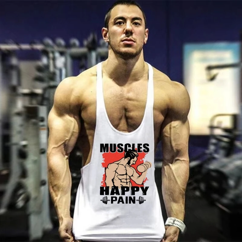 2025 New Men's Fitness Muscle Graphic Vest -Summer Outdoor Running Training Clothes, Quick-Drying Breathable Cotton Printed Vest