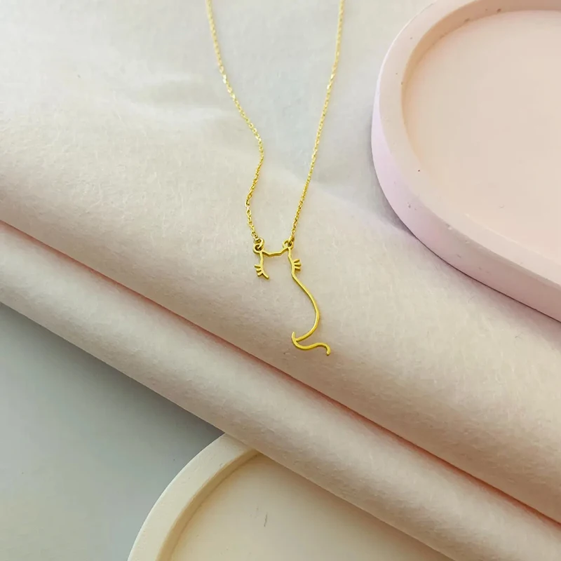 Zierliche süße Kitty-Katzen-Halskette für Frauen, 14 Karat vergoldeter Edelstahl, Katzen-Anhänger-Halskette, Haustierschmuck – Detail 7