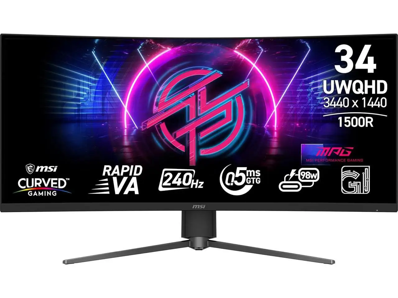 MSI 34 inch UltraWide QHD 2K 1440P 240Hz Adaptive Sync 0.5ms HDR400 RGB USB-C 1500R Curved Gaming Computer Monitor with Height Adjustable, Swivel & Tilt stand MPG 346CQRF X24