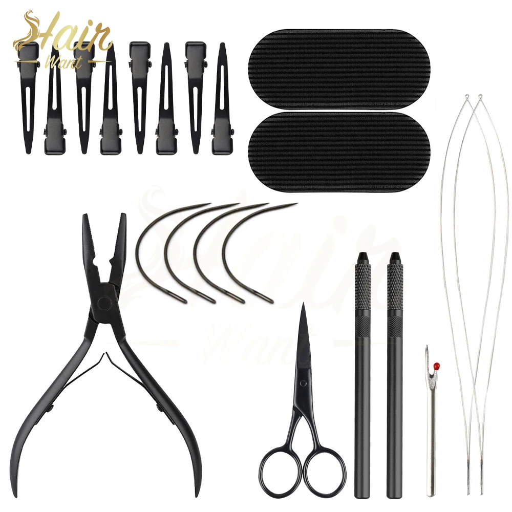 Hair Want Microlinks Hair Extensions Kit Wefting Extensions With Pulling Hook Loop Threader Tools and Seam Ripper For Hair Salon